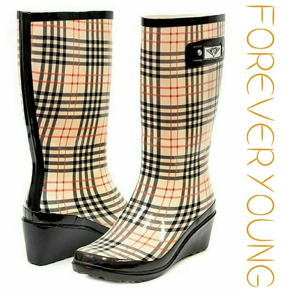 Women Tall Wedge Rain boots, #3100, Checkers Plaid - Picture 1 of 4
